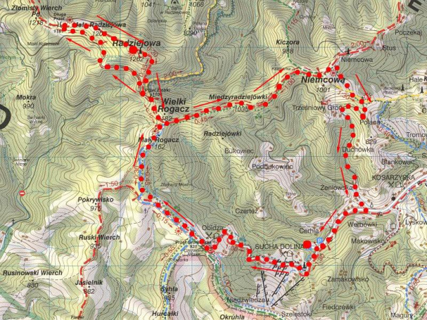 Mapka z trasy Kosarzyska - Obidza - Rogacze - Radziejowa - Niemcowa - Kosarzyska #góry