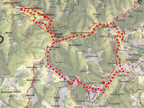 Mapka z trasy Kosarzyska - Obidza - Rogacze - Radziejowa - Niemcowa - Kosarzyska #góry