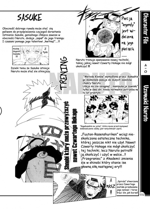 Naruto Databook 3 strona 32 (koniec profilu Naruto) po Polsku