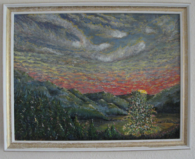 Zachód słońca w górach
(Akryl na tekturze 50x65 cm
2007)
(cena 100 zł + wysyłka)