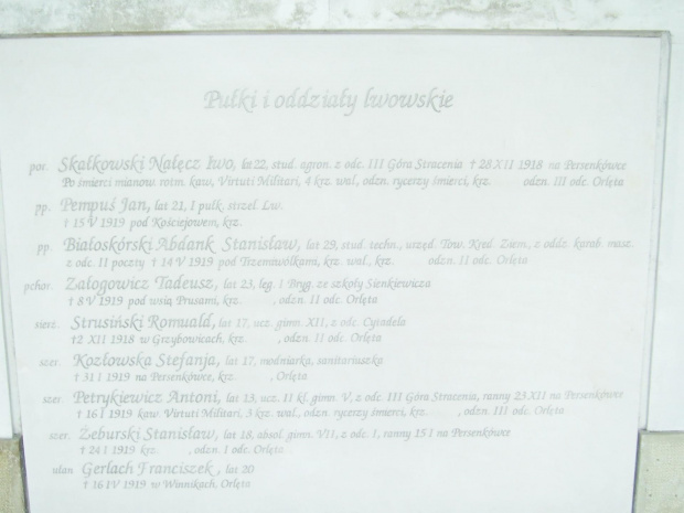 Nazwiska poległych żołnierzy i sanitariuszek w obronie Lwowa #Zwiedzanie
