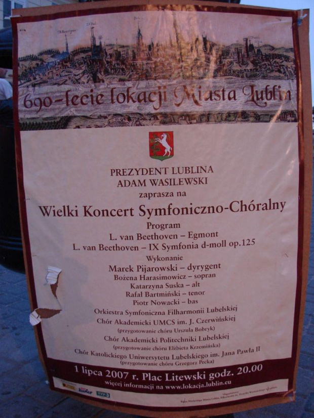 Koncert na Placu Litewskim 01.07.2007 Lublin Bethoven 690 lat Lublina #Lublin #koncert #Bethoven #PlacLitewski #kultura #uroczystość