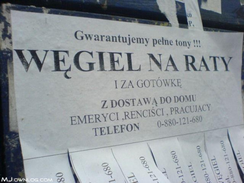 Węgiel na kreche dla emerytów i rencistów, na telefon!!! Wzięte za pozwoleniem z MJ.ownlog.pl #śmieszne